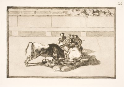 En picador blir kastet fra hesten og krasjer under oksen av Francisco de Goya