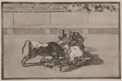 En picador blir kastet fra hesten og krasjer under oksen av Francisco de Goya