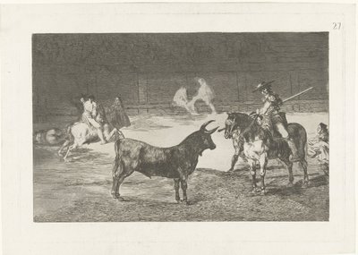 Fernando del Toro daagt en stier ut Den berømte Fernando del Toro, barilarguero, tvinger dyret med stangen sin Tyrefekting (serietittel) Stierenvechten (serietittel) av Francisco de Goya