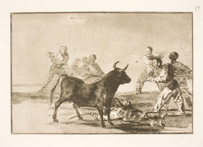 Folket stikker oksen med lanser, sigd, banderillaer og andre våpen av Francisco de Goya