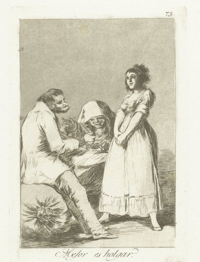 Det er bedre å være lat Mejor es holgar (tittel på objekt) Los Caprichos (serietittel) av Francisco de Goya