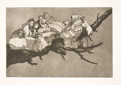 Latterlig dårskap (å gå mellom grenene / snakke gjennom hatten) av Francisco de Goya