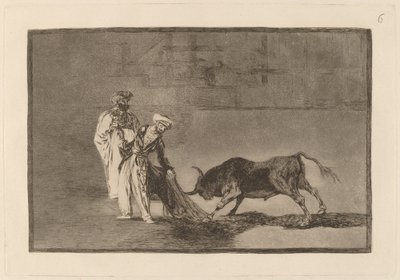 Los Moros hacen otro capeo en plaza con su albornoz (Maurerne gjør en annerledes lek i ringen og ringer oksen med sine brennende) av Francisco de Goya