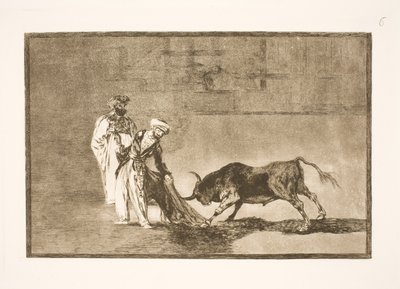 Maurerne utfører et nytt triks på arenaen, og lokker oksene til seg med burnussene sine av Francisco de Goya
