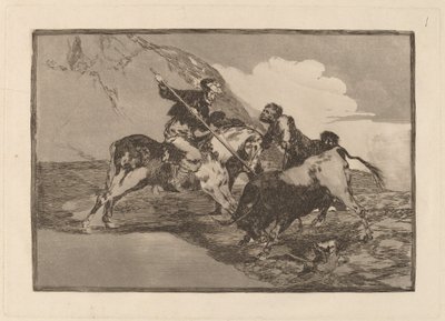 Måten de gamle spanjolene jaktet okser på til hest i marken (måten som de gamle spanjolene jaktet okser på hesteryggen på i det åpne landet) av Francisco de Goya