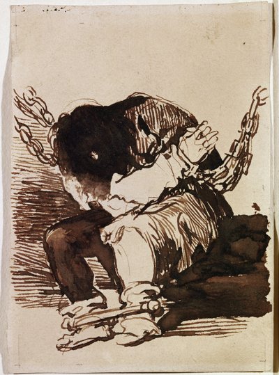Fangekjede sitter. (Forberedende tegning av Francisco de Goya
