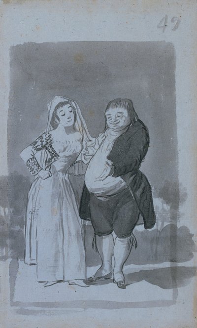 Prostituert anmoder om en feit, stygg mann recto, 1796-97. av Francisco de Goya