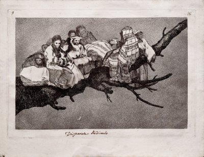 Latterlig dårskap fra serien Los Disparates Follies, 1815-1819 av Francisco de Goya
