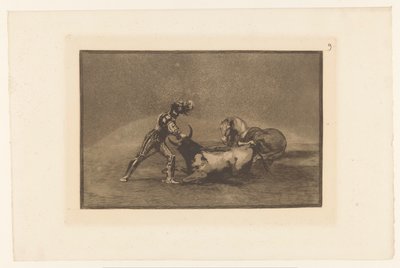 Spanse rider doodt een stier En spansk ridder dreper en okse etter å ha mistet hesten sin Stierengevechten (serietittel) La Taureamachie (serietittel) Tyrefekting (serietittel) av Francisco de Goya