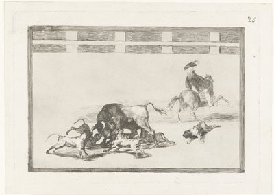 Okse angrepet av hunder Echan perros al toro La Tauromaquia (serietittel) Tyrefekting (serietittel) av Francisco de Goya