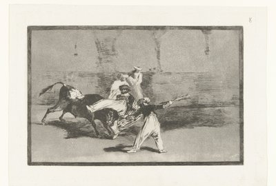 Oksen blir beslaglagt av tyrefekterne Cogida de un Moro estando en la plaza Tyrefekting (serietittel) La Tauromaquia (serietittel) av Francisco de Goya