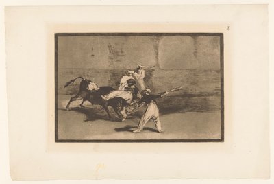 Tyren blir grepet av tyrefektere Cogida de un Moro estando en la plaza Tyrekamp (serietittel) La Taureaumachie (serietittel) La Tauromaquia (serietittel) av Francisco de Goya