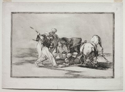 Maurerne slo seg ned i Spania, ga opp overtroen i Koranen, adopterte denne jaktkunsten og spyd en okse i det fri av Francisco de Goya