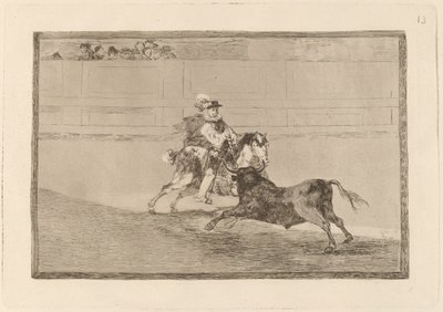 Un caballero espanol en plaza quebrando rejoncillos sin auxilio de los chulos (En spansk ridder i ringen som bryter korte spyd uten hjelp fra assistenter) av Francisco de Goya