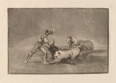 En spansk ridder dreper oksen etter å ha mistet hesten sin av Francisco de Goya
