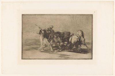 Vier mannen jagen op een stier Maurerne etablerte seg i Spania og unnlot overtroen til deres alcorán (...) Stierengevechten (serietittel) La Taureamachie (serietittel) Tyrefekting (serietittel) av Francisco de Goya