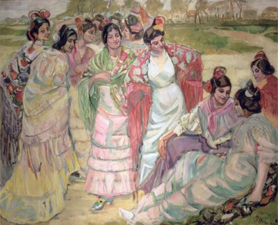 Kvinner med sjal (olje på lerret) av Francisco de Iturrino