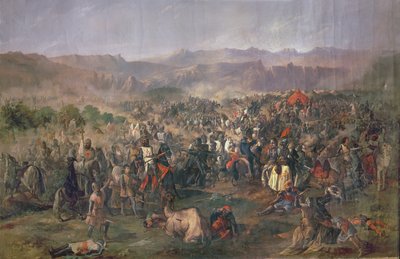 Slaget ved Las Navas de Tolosa der kongene av Castilla beseiret Almohadene i 1212 (olje på lerret) av Francisco de Paula van Halen