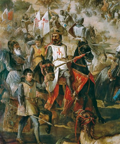 Gjenerobring av Spania: Slaget ved Las Navas de Tolosa 16.07.1212 mellom den kristne hæren og den mauriske hæren. Detalj som representerer kong Alfonso VIII. Maleri av Francisco de Paula Van Halen (1810-1887). 1864.Madrid. Senatets palass. av Francisco de Paula van Halen