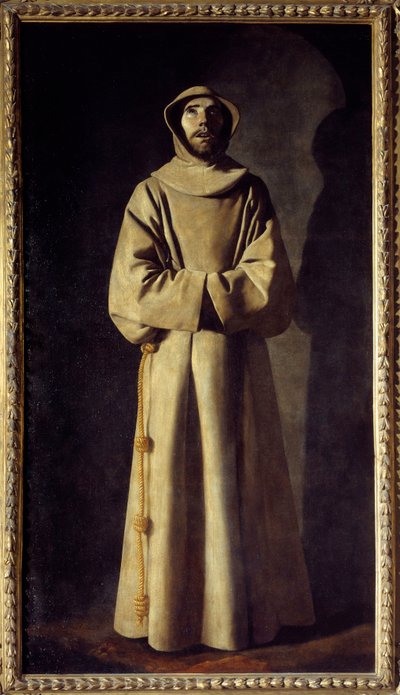 Portrett av Saint Francois av Assisi: Den hellige er representert i ekstase, Han bærer en kasse med, som et belte, et tau med knuter. Maleri av Francisco de Zurbaran (1598-1664) av Francisco de Zurbaran