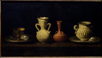 Stilleben, kopper og vaser. Maleri av Francisco de Zurbaran (1598 - 1664) av Francisco de Zurbaran