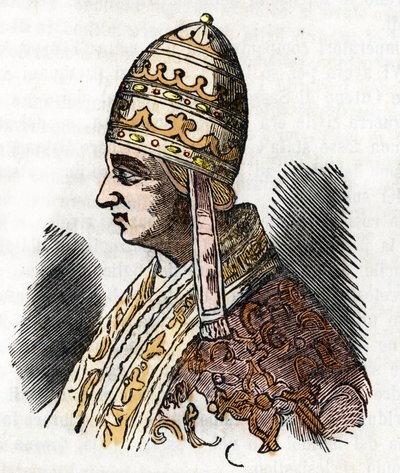 Middelalder: Representasjon av pave Celestine III (Celestine, Celestine eller Caelestinus) (1191-1198) Tegning fra Vatikanets mysterier”” av Franco Mistrali av Franco Mistrali