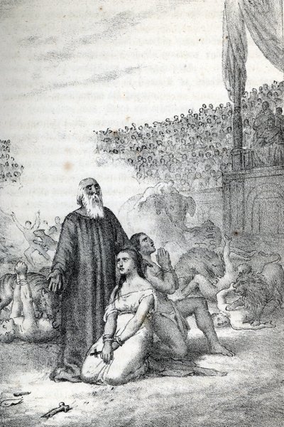 Roman Antiquite: The Christian Martyrs in the Amphitheatre (First Martyrs of the Church of Rome) Tegning fra "" Misteri del Vaticano"" av Franco Mistrali av Franco Mistrali