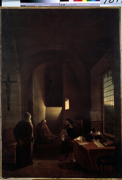 ""Den italienske astronomen Galileo Galilei (Galilee) (1564-1642) i sin celle i Firenze under inkvisisjonen"" Maleri av Francois Marius Granet (1775-1849) 1800-tallets Eremitagemuseum, St. Petersburg av Francois Marius Granet