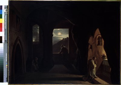 "Monks in a Cave" (Monks in a Cave) Maleri av Francois Marius Granet (1775-1849) Begynnelsen av 1800-tallet Dim. 74,5x100 cm Eremitagemuseet, St. Petersburg av Francois Marius Granet