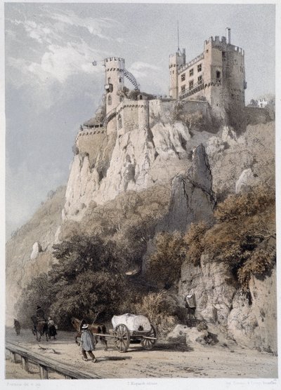 Chateau Rheinstein. I "" Den monumentale og pittoreske Rhinen"". Litografier av Fourmais og Stroobant av Francois Stroobant