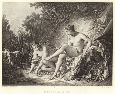 Diane Leaving the Bath (gravering) av Francois (after) Boucher