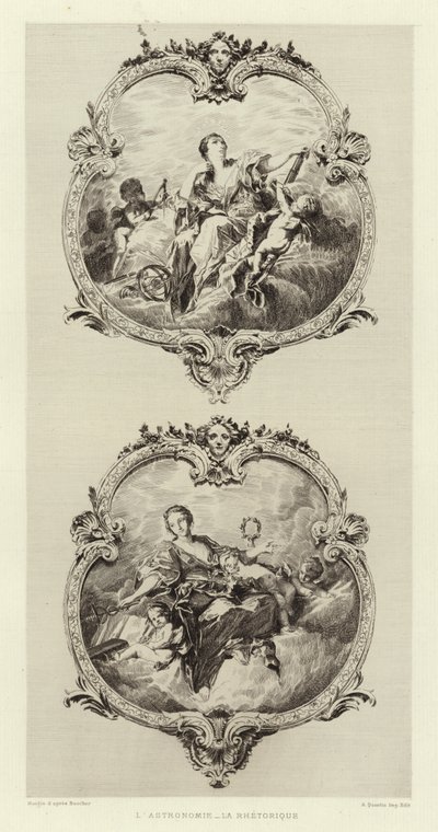 Astronomi, retorikk (gravering) av Francois (after) Boucher