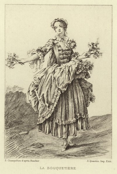 La Bouquetiere (gravering) av Francois (after) Boucher