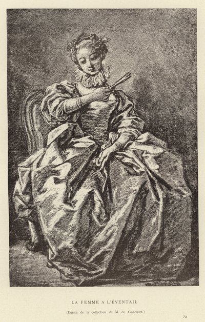 Kvinnen med en fan av Francois (after) Boucher