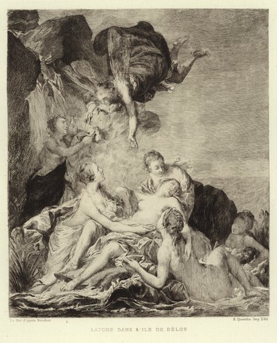 Latona på øya Delos (gravering) av Francois (after) Boucher