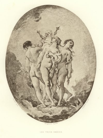 The Three Graces (gravering) av Francois (after) Boucher