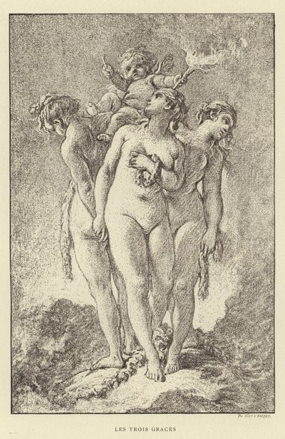 The Three Graces (gravering) av Francois (after) Boucher