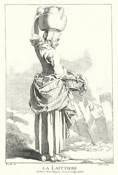 Milkmaid (gravering) av Francois (after) Boucher