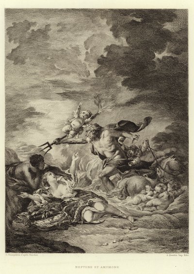Neptune et Amymone (gravering) av Francois (after) Boucher