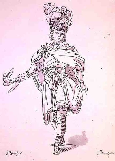 Operakostyme, fra Menus Plaisirs-samlingen, faksimile av A. Guillaumot Fils (litho-farge) av Francois (after) Boucher
