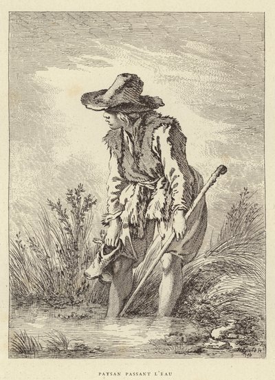 Bonde som passerer vannet (gravering) av Francois (after) Boucher