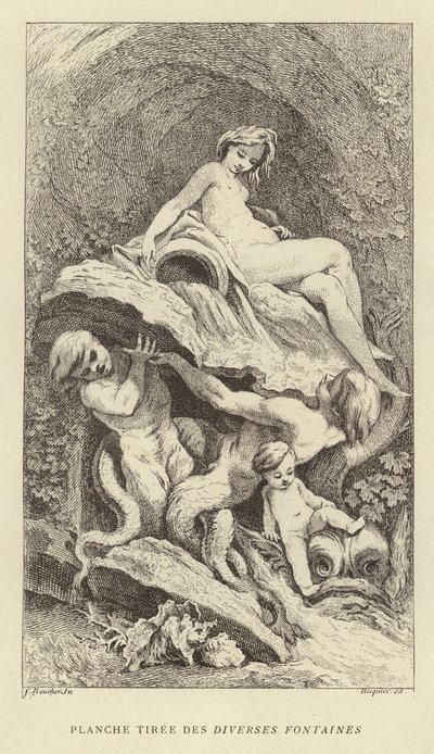 Tallerken fra de forskjellige fontenene (gravering) av Francois (after) Boucher