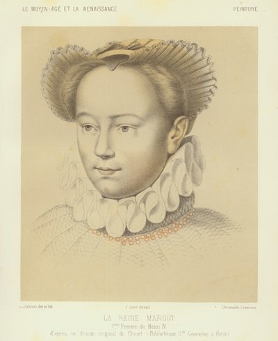 Margaret av Valois, første kone til kong Henry IV av Frankrike (chromolitho) av Francois (after) Clouet