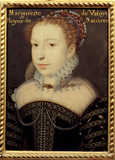 Portrett av Marguerite de Valois (1553-1615) eller dronning Margot-maleri av Francois Clouet (ca. 1515-1572) 1500-talls søn. 0,24 X 0,31 m Chantilly, Musee Conde av Francois (after) Clouet
