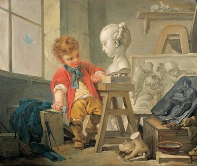 An Allegory of Sculpture (olje på lerret) av Francois (and studio) Boucher