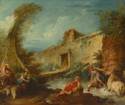 The Ford Crossing, ca. 1703-70 (olje på lerret) av Francois (and studio) Boucher