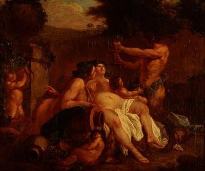 Bacchus Merrymaking av en steinurne i en Dell av Francois (circle of) Boucher