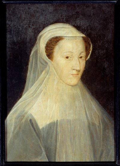 Portrett av Marie Stuart (1542-1587), dronning av Frankrike og dronning av Skottland i sørgedrakt. Maleri av verkstedet til Francois Clouet (1515-1572), ca 1560. Olje på tre. Mål: 0,37 x 0,26 m. Paris, Musee Carnavalet - Portrett av Mary Stuart (1542-15 av Francois (workshop of) Clouet