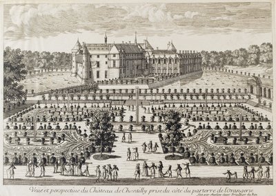 Utsikt over Chateau de Chantilly fra Orangerie, midten av 1700-tallet av Francois Antoine Aveline