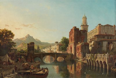 Bybilde i Spania (olje på lerret) av Francois Antoine Bossuet